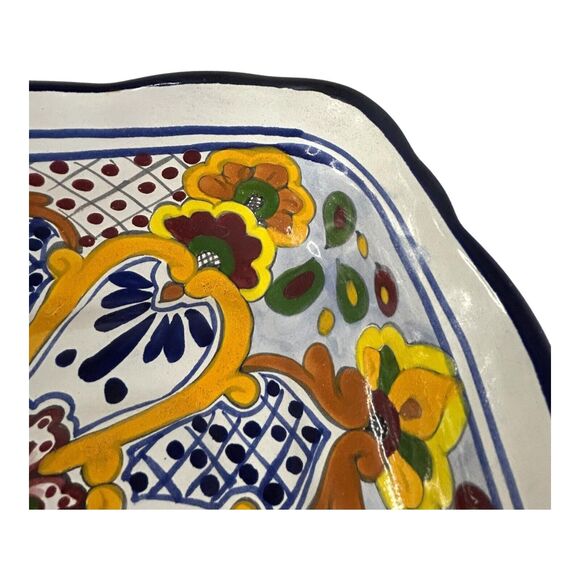 Mexican Hand Painted Pottery Baking Casserole Dish Floral Folk Art  13”x9”x3” - Picture 7 of 15